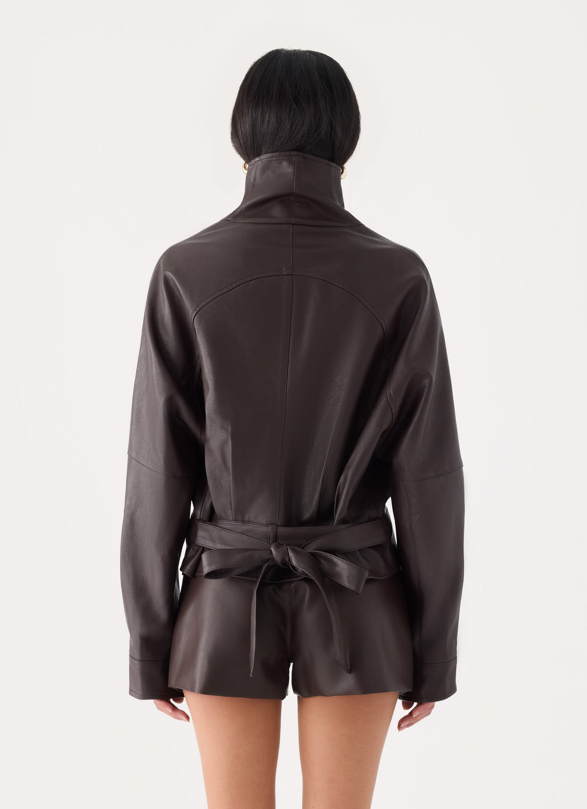 deliana oversized faux leather jacket chocolate