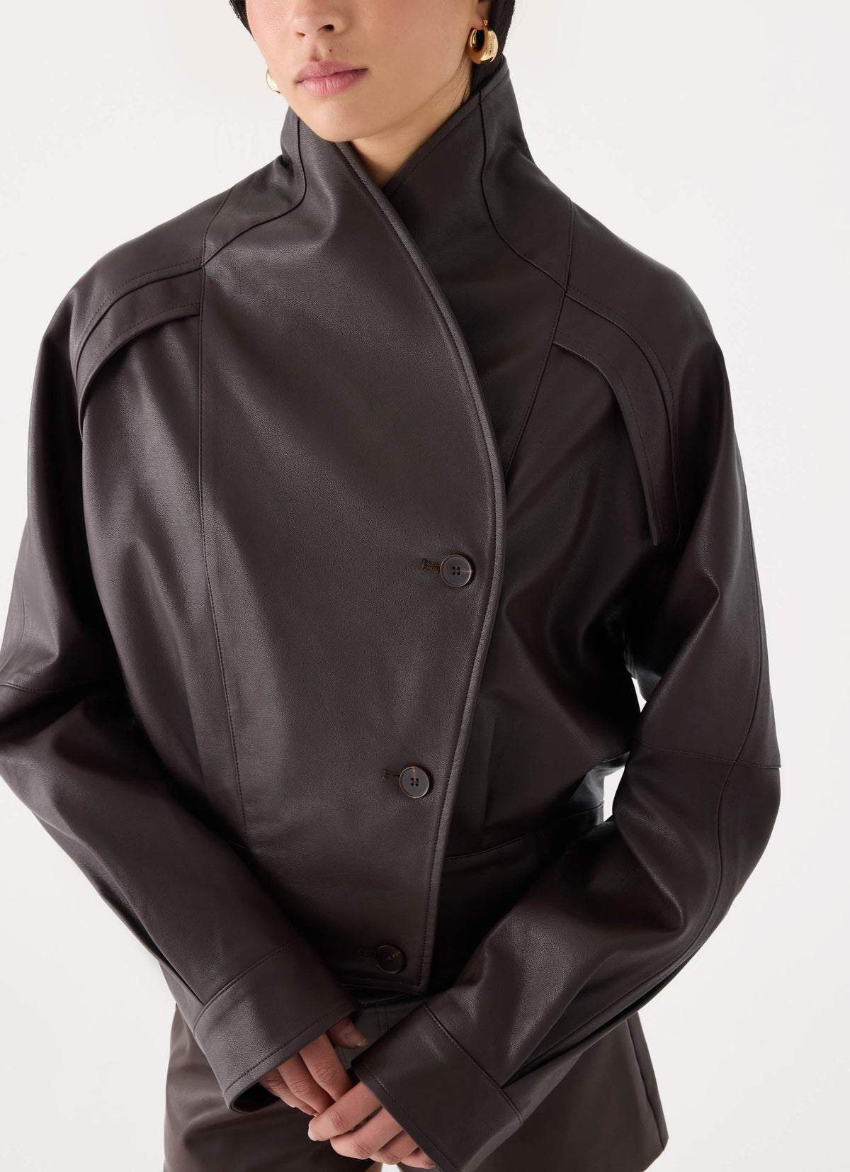 deliana oversized faux leather jacket chocolate