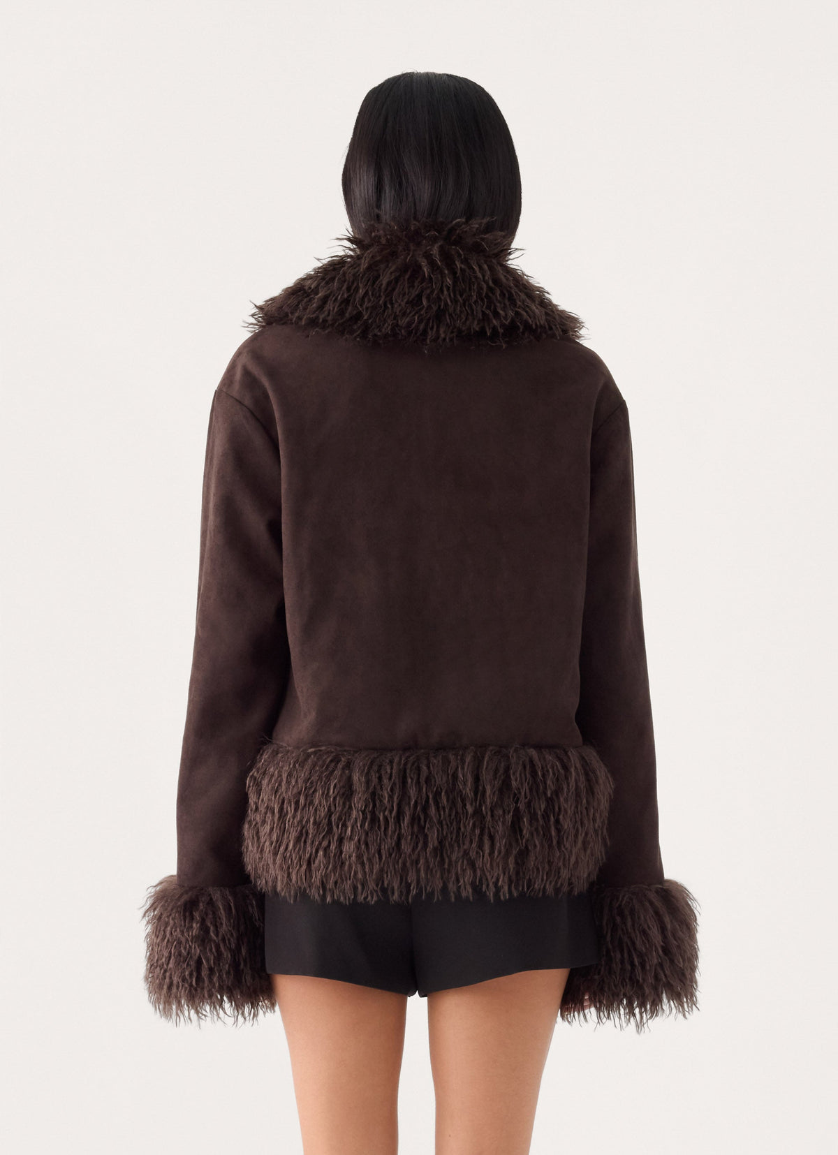 kamsy faux fur trim coat chocolate