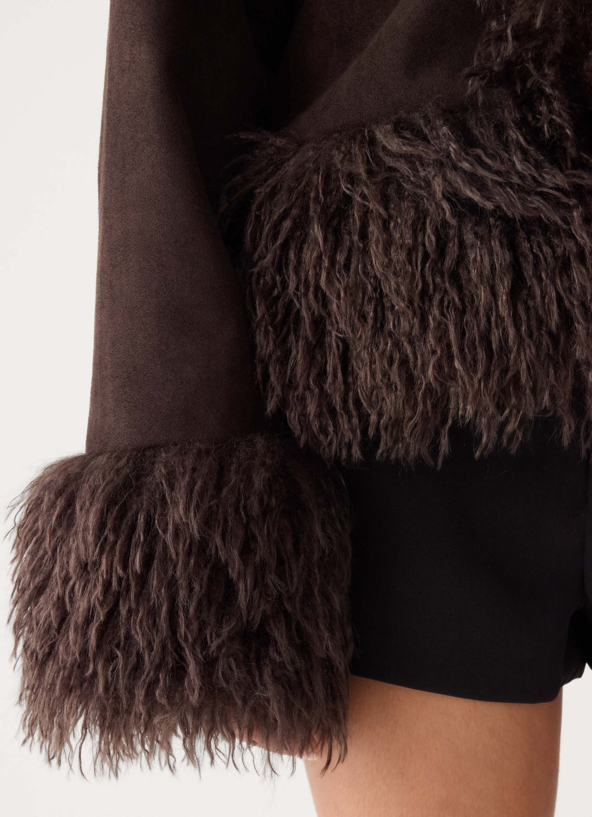 kamsy faux fur trim coat chocolate