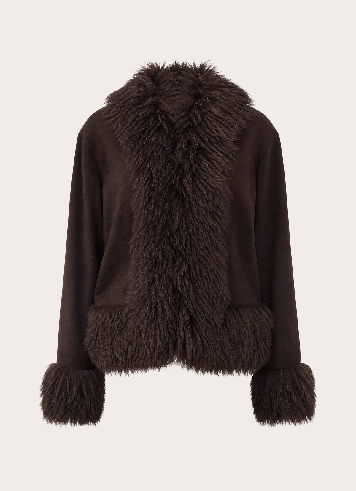 kamsy faux fur trim coat chocolate
