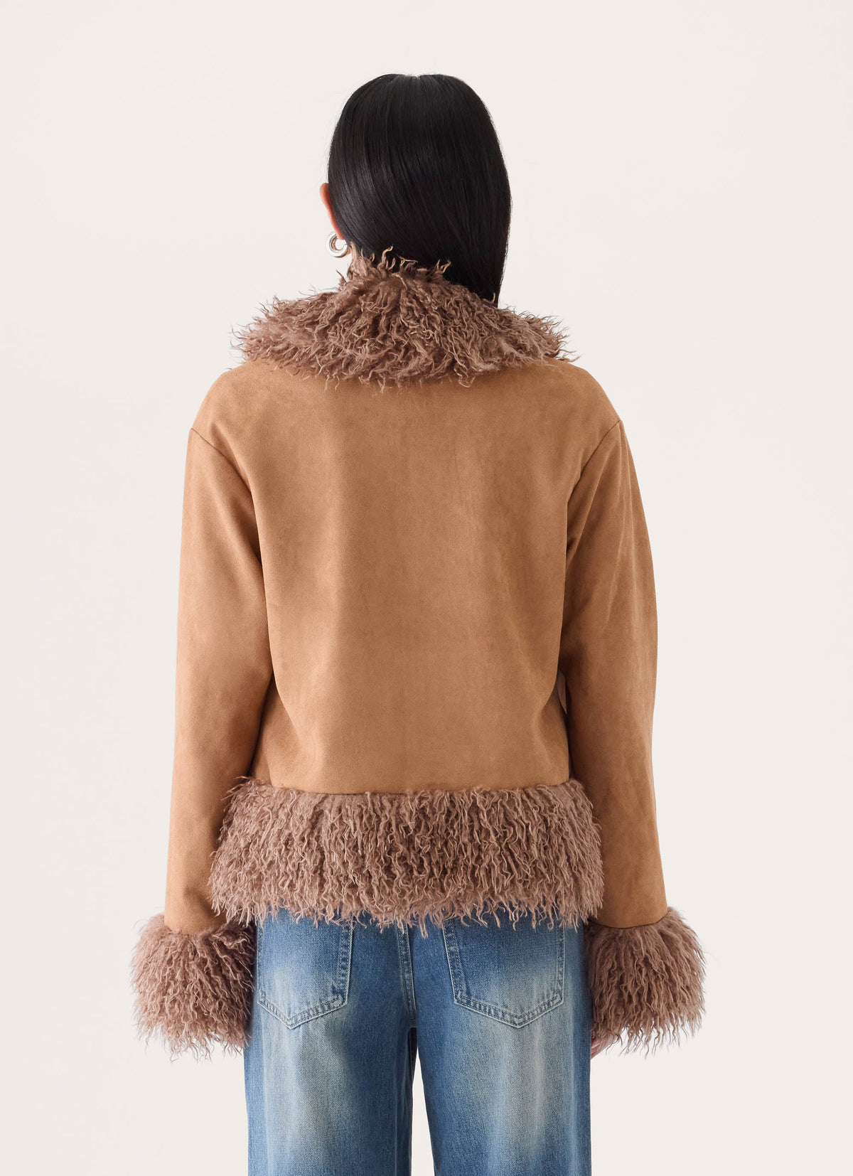 kamsy faux fur trim coat tan
