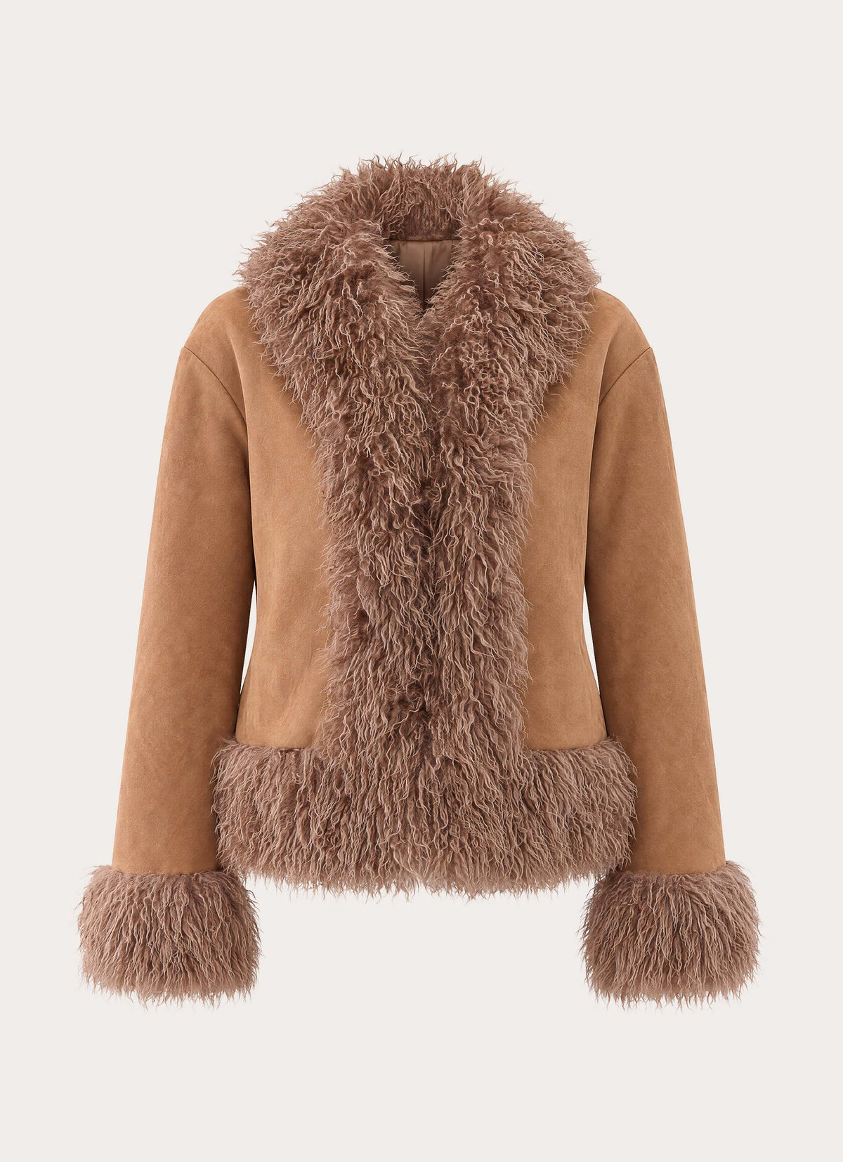 kamsy faux fur trim coat tan