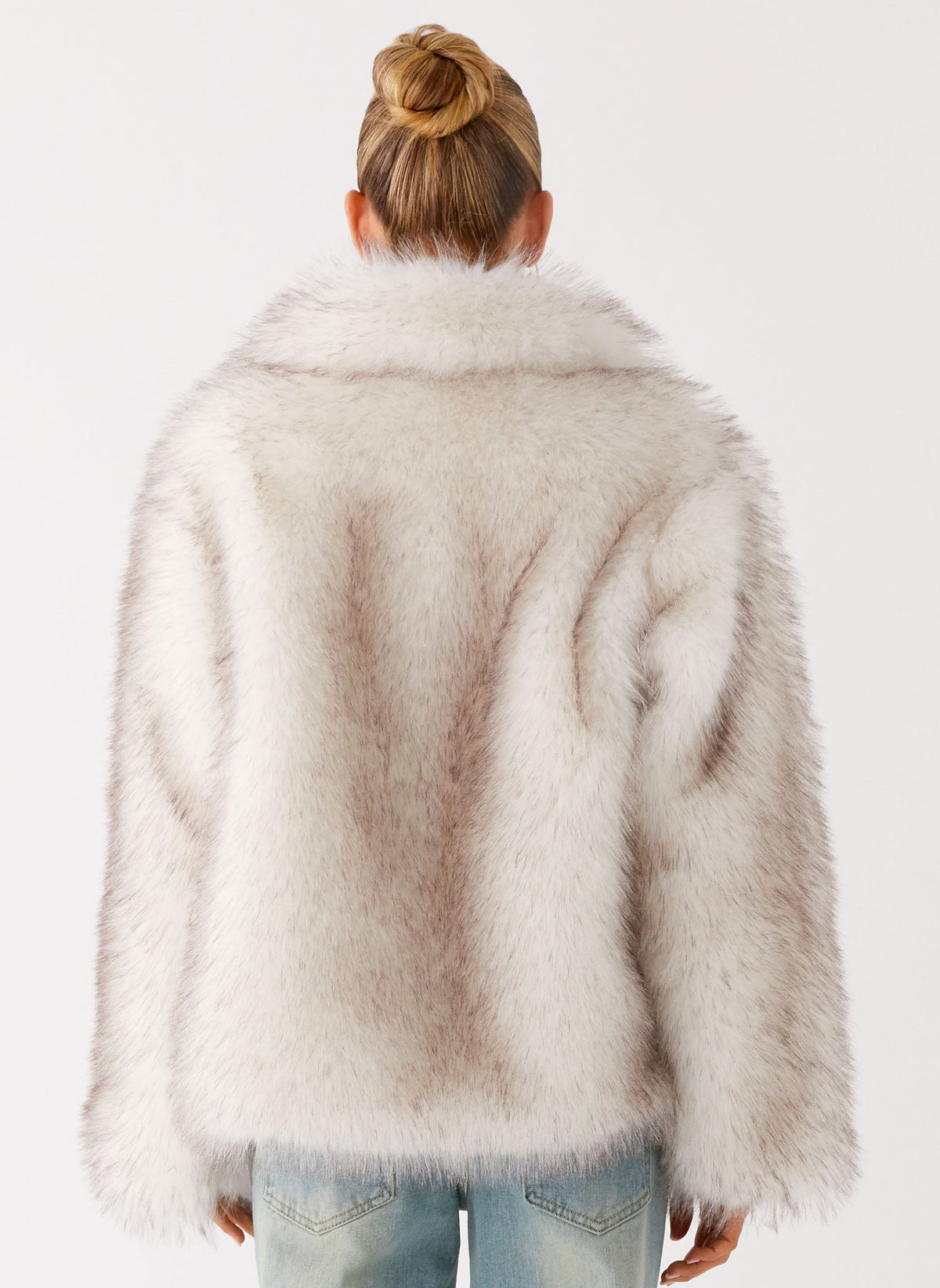 novera faux fur jacket white grey